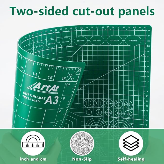 ArtAt Self Healing Cutting Mat: 【5 Pack Cutting Mat 12″x 18″】 Green Double - Image 3