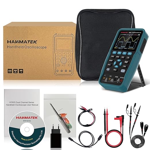 HANMATEK 3 in 1 Handheld Oscilloscope Multimeter 100Mhz Waveform Generator Oscilloscope with 2 Channels 3.5"TFT, HO102S Professional oscilloscope Multimeter with Memory Function