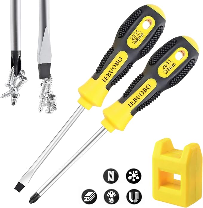 Magnetic Screwdriver Set 7 PCS, 3 Phillips and 4 Flat Head Precision Screwdriver, Professional Cushion Grip and Non-Slip for Repair Home Improvement Craft, Yellow