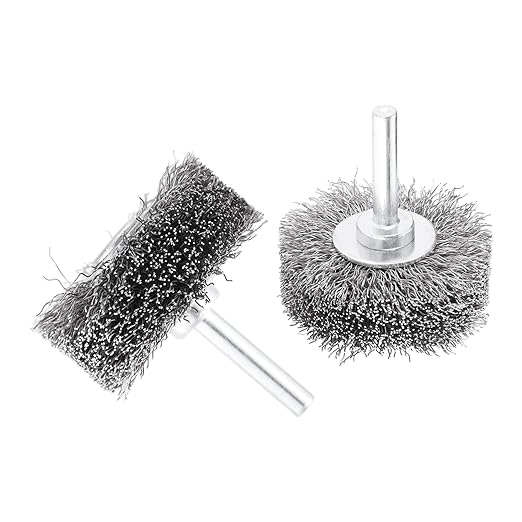 dophee 4Pcs 2 Inch Wire Wheel Brush for Drill Attachment 0.0118" Coarse Crimped Carbon Steel Wire 1/4 Inch Round Shank Wire Wheel Brush for Rust Corrosion Paint Removal