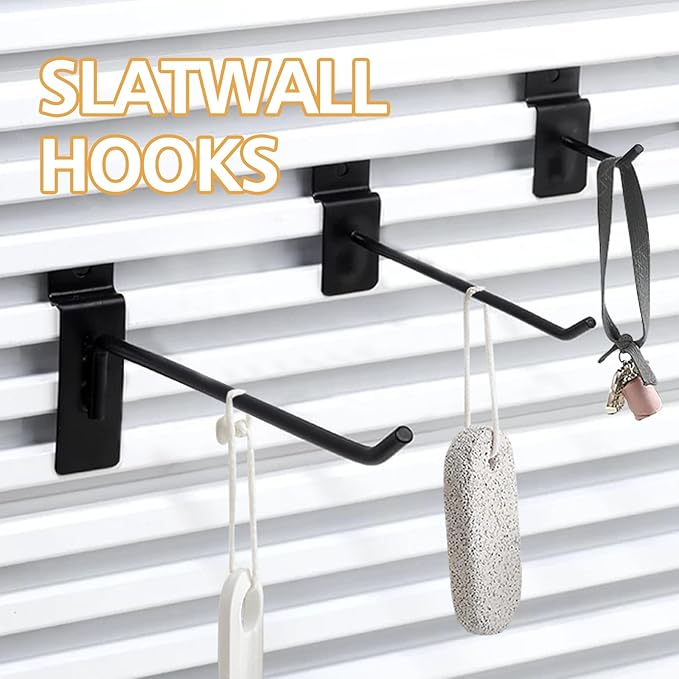 Slatwall Hooks Assortment Kit, 60 Pcs 8" Black Metal Display Hooks for Slat Wall Panels, Garage Storage, Pegboard, Gridwall, Retail Store Organization Accessories