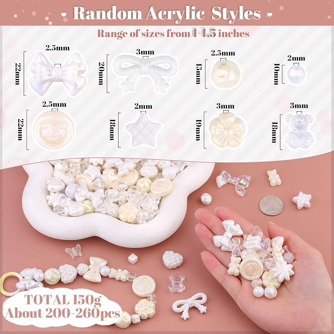 200-260PCS TINKRSTUFF Assorted White Acrylic Beads - Image 2