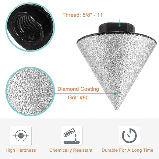 HARFINGTON Diamond Beveling Chamfer Bits 48mm Dia 5/8-11 Thread Cone Grinder Bit with Adapter, Countersink Drill Bit to Enlarge Holes for Porcelain Tile, Marble, Ceramic, Glass, Stones