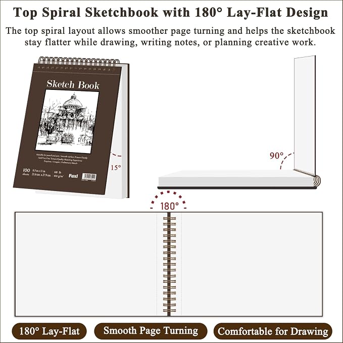 Fuxi Sketchbook 8.5x11, 100 Sheets Hard Cover Sketch Book 8.5" x 11", 68 - Image 3
