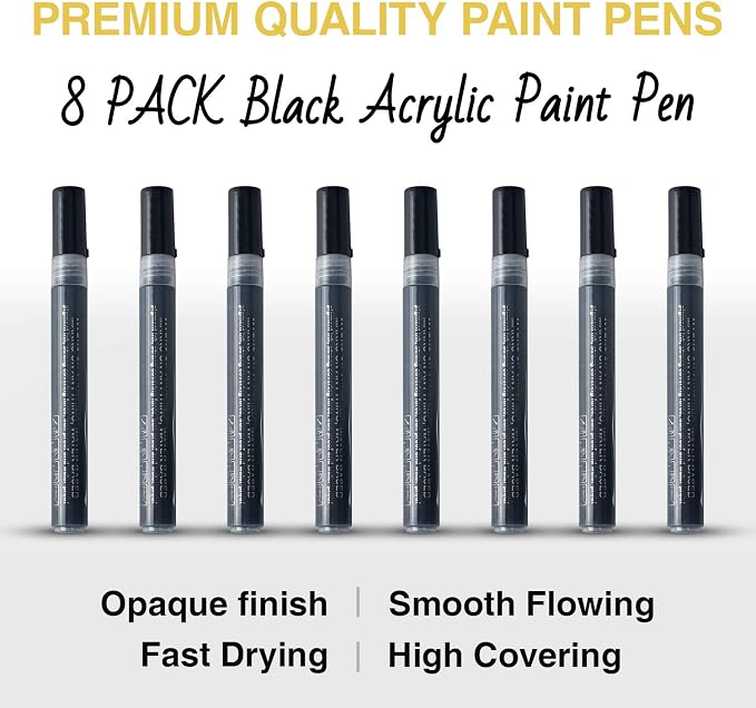 AKARUED Black Acrylic Paint Markers, 8 Pack Acrylic Black Paint Pen Sets - Image 8