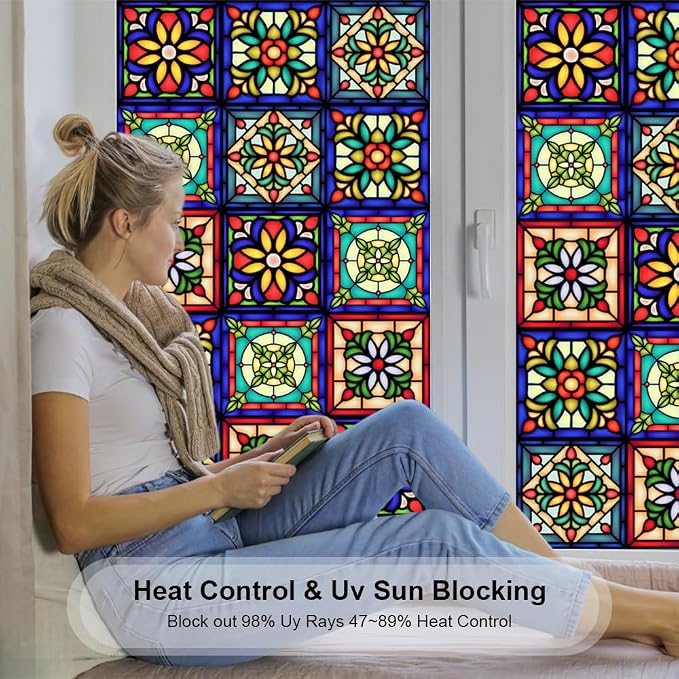 Window UV Protection Privacy Film:Non-Adhesive Static Cling Decorative Window - Image 2