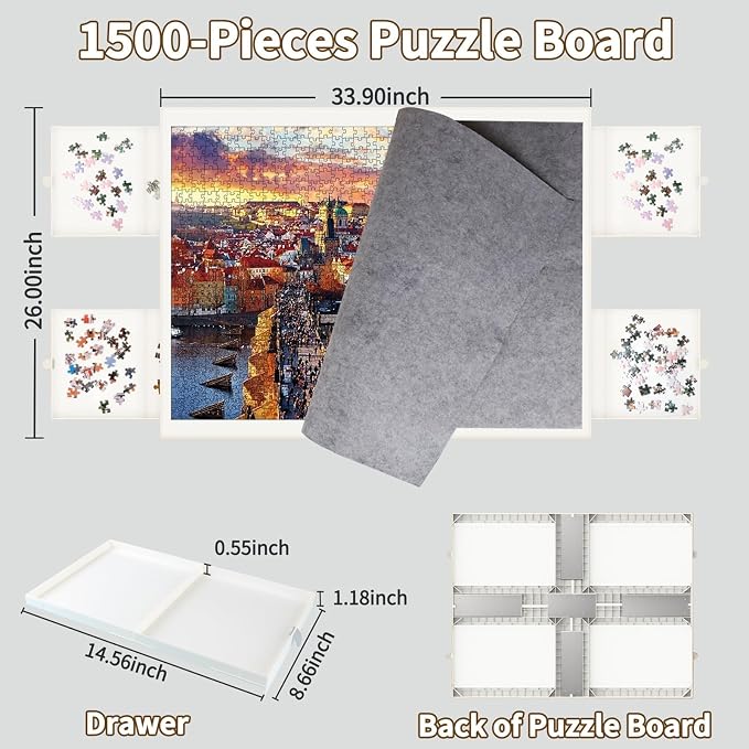 1500 Pieces Puzzle Board with Drawers and Cover - Image 2
