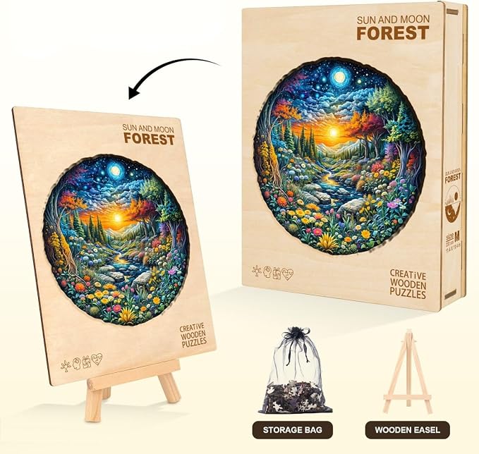 Sun Moon Forest Puzzles Adults Gifts Wooden 200 Pieces 11.4 * 11.4in - Image 5