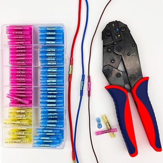 220Pcs Butt Terminal Connectors, Waterproof Heat Shrink Wire Connectors, Automotive Electrical Connector Terminals Kit, Crimp Connectors (22-10 Gauge)