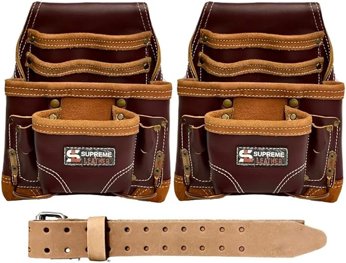 Professional Leather Tool Bag, Top-Grain Leather, Organizer, Protects Tools, Enhances Work Efficiency