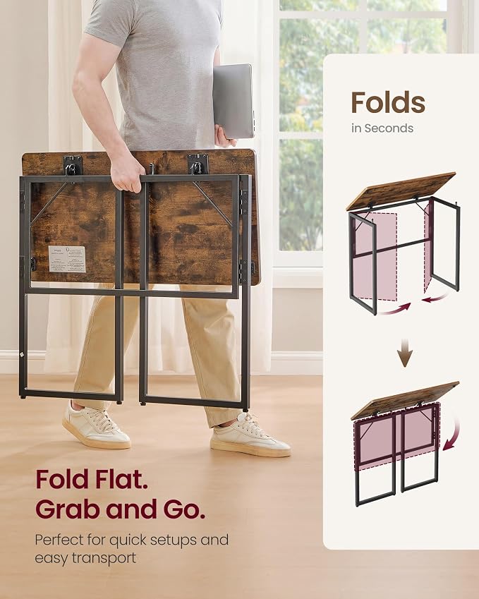 VASAGLE Folding Desk, Foldable Computer Desk, One-Piece Desktop, Rounded Edges - Image 5