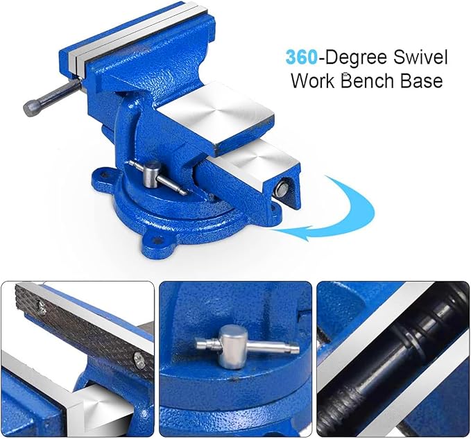 5" Heavy Duty Bench Vise with Anvil Swivel Table Top Clamp Locking Base