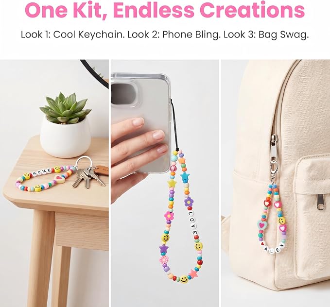 421 PCS DIY Beaded Keychain Making Kit, Bag Charm Craft Supplies – Acrylic - Image 3
