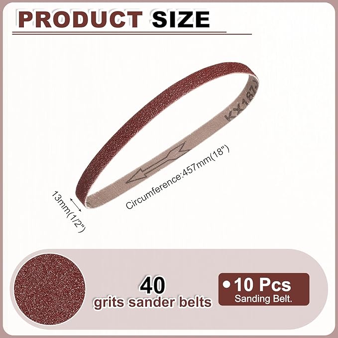 HARFINGTON 1/2 x 18 Inch Sanding Belts, 10 Pcs 40 Grits Aluminum Oxide Abrasive Belt Sander File Belt for Woodworking, Metal Polishing, Knife Sharpener