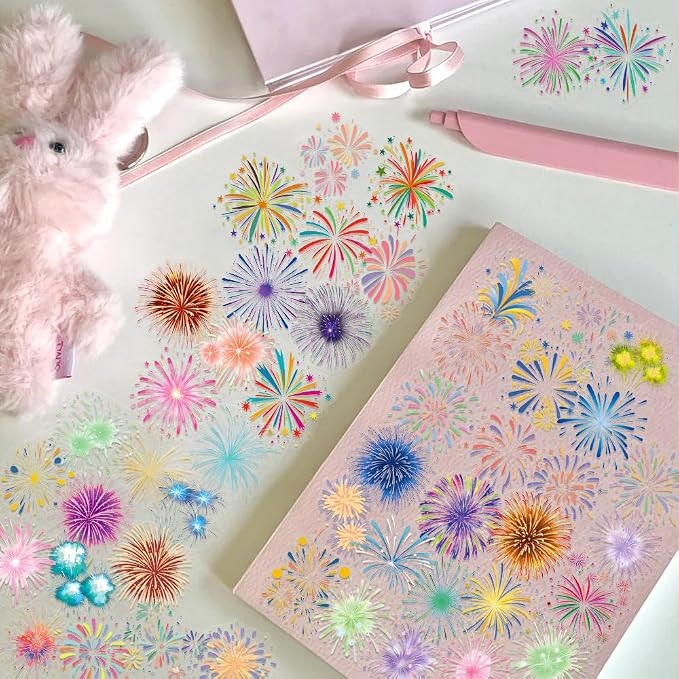 50 Pcs Fireworks Scrapbook Stickers – Waterproof Clear Aesthetic Stickers - Image 5