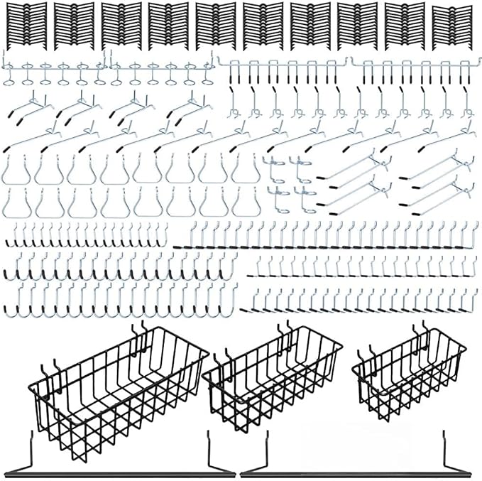 310PCS Pegboard Accessories Organizer Kit, Peg Board Baskets and Paper Towel Holder for 1/8 and 1/4 inch Pegboard Hooks Assortment,Metal Hooks for Hanging Storage (Basket Set)