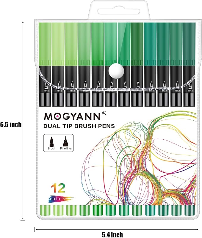 Green Markers, 12 Pack Dual Brush Pens Drawing Markers - Image 5