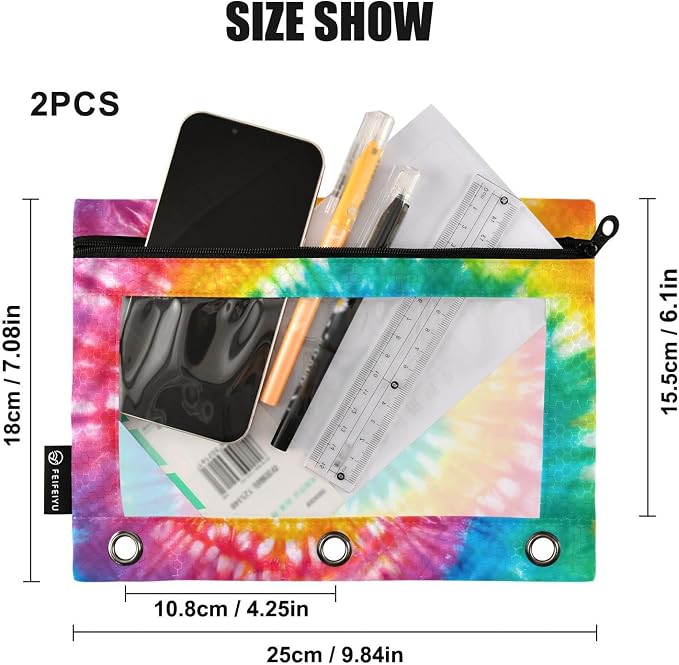 Tie Dye Pencil Pouch for 3 Ring Binder, 2 Pack Waterproof Pencil Bags Clear - Image 3