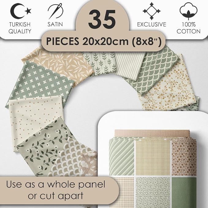 Cotton Satin Patchwork Fabric Panel – 35 Designs, 20×20 cm Squares, Single - Image 2