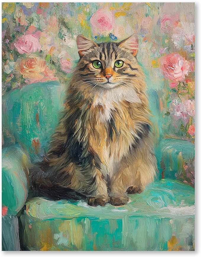 RLTXBUK Cat Cross Stitch Kits, Whimsical Floral Siberian Cat Stamped Counted by Unknown
