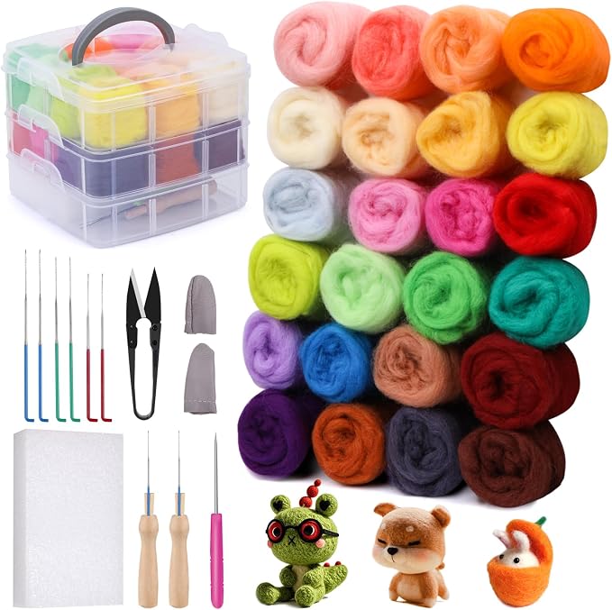 JUPEAN Needle Felting Kit, 24 Colors Wool Roving, Complete Needle Felting - Image 8