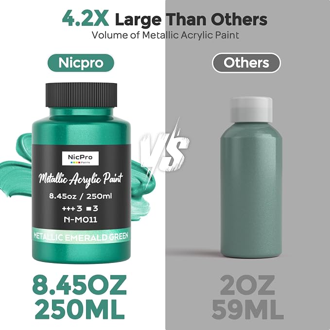 Nicpro Metallic Emerald Green Acrylic Paint, 8.45oz/250ml Craft Paints | Large - Image 3