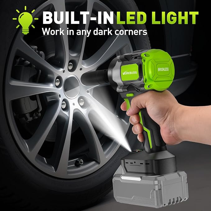 Cordless Impact Wrench, 630Ft-lbs (850N.m) Brushless 1/2 Inch, 2400RPM High Torque Impact Gun with 4 Sockets, Electric Impact Wrench for Car Repairing (Tool Only)