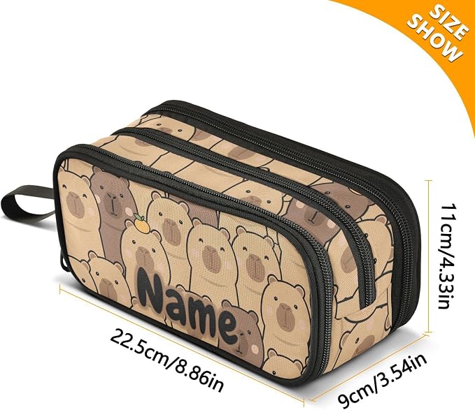 Custom Cute Capybara with Orange Pencil Case Box Boys Girls Personalized Name - Image 7