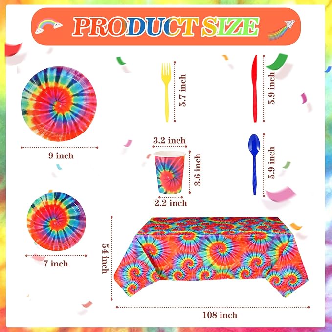 Yaomiao 171 Pcs Tie Dye Tablecloth Birthday Decorations Tie Dye Party Tableware - Image 4