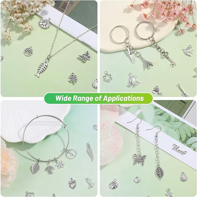 Acejoz 200Pcs Silver Charms for Jewelry Making and Bracelets, Wholesale Bulk - Image 5