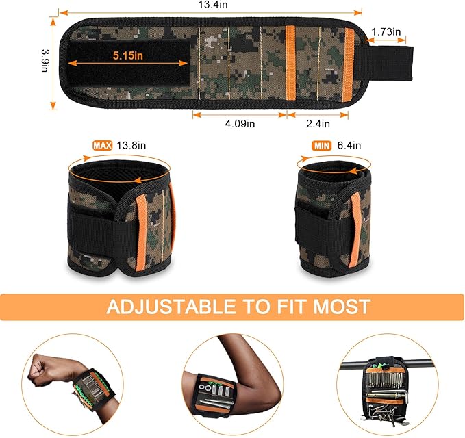vidsel Magnetic Tool Holder Belt & Wrist-Band (15 N38 Magnets), Adjustable Work Gadget for Electricians/DIY/HVAC, Screws, Nails, Drill Bits Organizer, Birthday Gift for Men, Dad, Husband, Camouflage