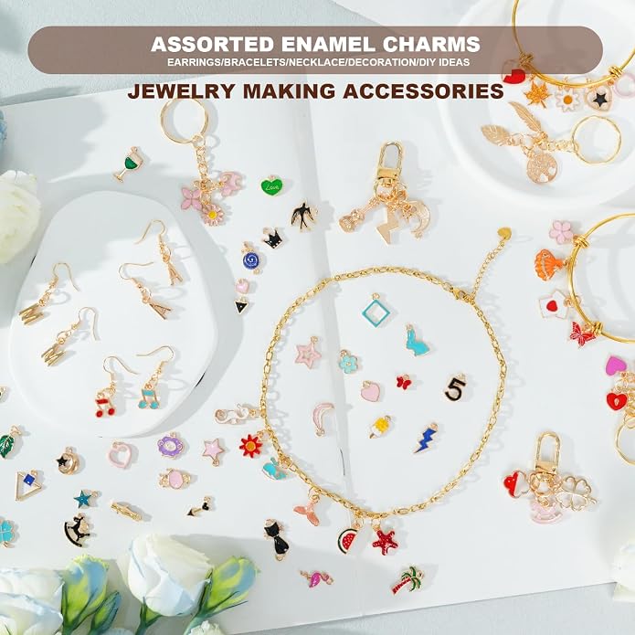 352 Pcs Assorted Charms for Jewelry Making, Mixed Enamel KC Gold Alloy Letter - Image 5