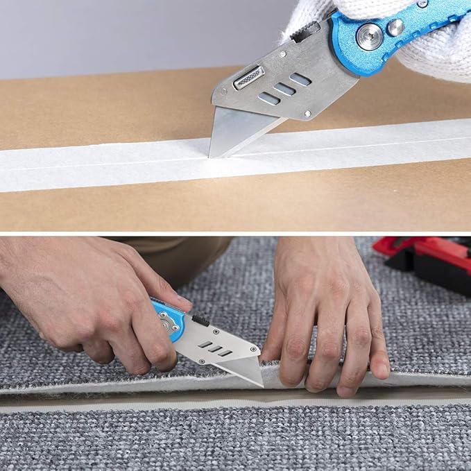 Vickay Folding Utility Knife Heavy Duty Box Cutter with 5 SK5 Quick Change Blades, Safety Axis Lock Design Razor Knife, Lightweight Aluminum Body Belt Clip for Office