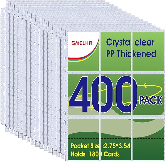 9 Pocket Page Protector, 400 Pack Trading Card Sleeve, Holds 7200 by SMELHA