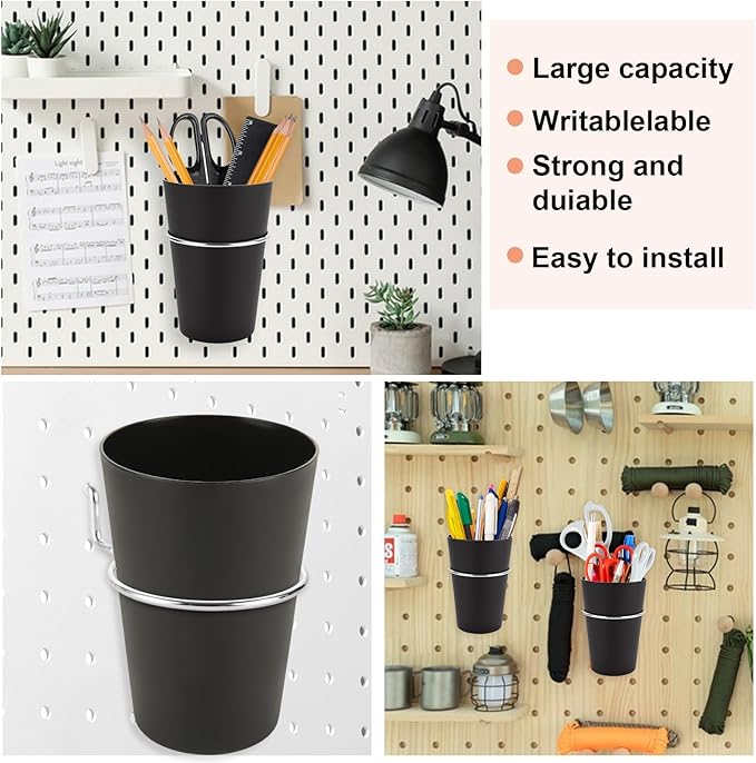 16 Sets Pegboard Hooks with Pegboard Cups, Ring Style Pegboard Bins with Rings
