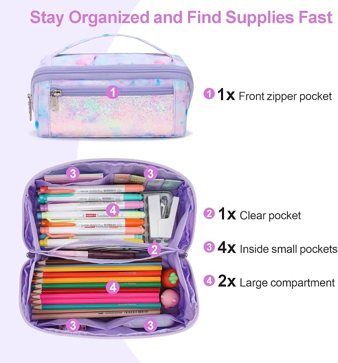 Large Pencil Case for Girls, Aesthetic Pencil Pouch for School, Wide Opening - Image 4