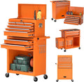 8 Drawer Tools Chest,42.9 inch Tool Cabinet with Universal Lockable Wheels，Organizable Tool Box with Detachable Top Box for Workshop，Orange