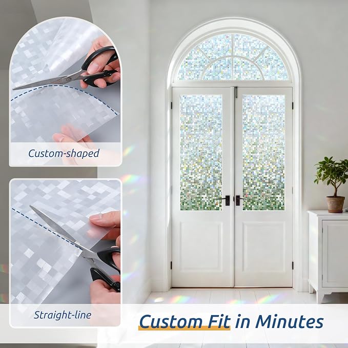 rabbitgoo Stained Glass Window Privacy Film, Mosaic Pattern, 17.5" x 78.7" | - Image 3