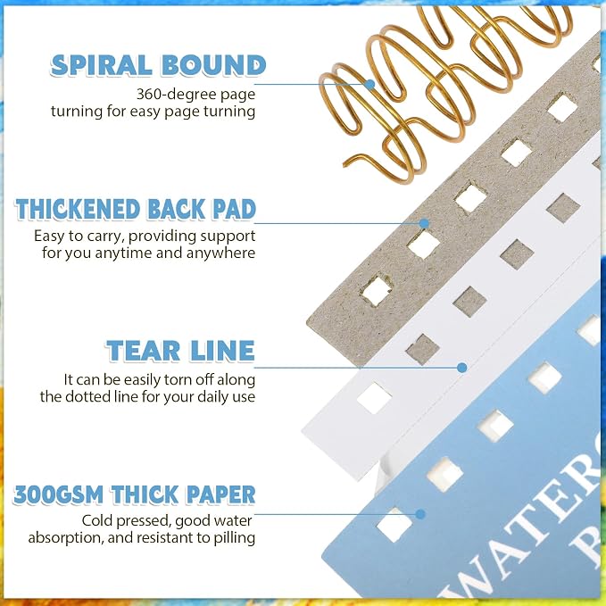 35 Sheets Watercolor Paper Pad 7x10 Inch, 140 lb/300 GSM Cold Press Water Color - Image 3