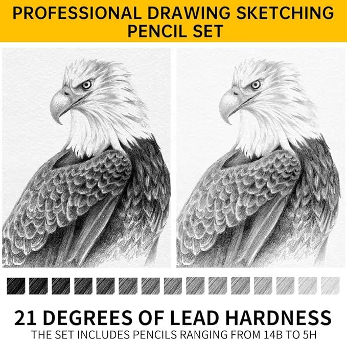 21pc Drawing Sketching Pencil Set Graphite 14B-5H & Charcoal Pencils | - Image 5
