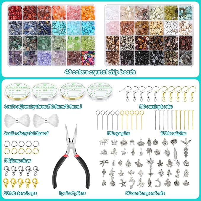 PAXCOO 2278Pcs Crystal Beads for Jewelry Making Supplies, 48 Colors Ring Making - Image 3