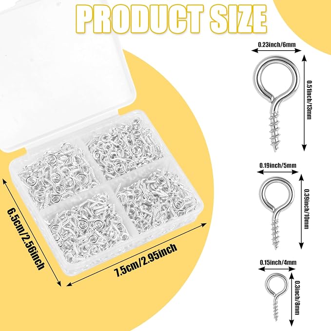 720PCS Small Screw Eye Pins, 3 Styles of Mini Eye Screws, Eyelet Pins Hooks - Image 2