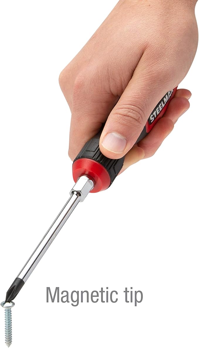 STEELMAN Comfort Grip Screwdriver Set, 15 of the Most Common Phillips, Slotted, and Precision Sizes, Magnetic Tips, 5 Largest Screwdrivers Feature Hex Bolsters