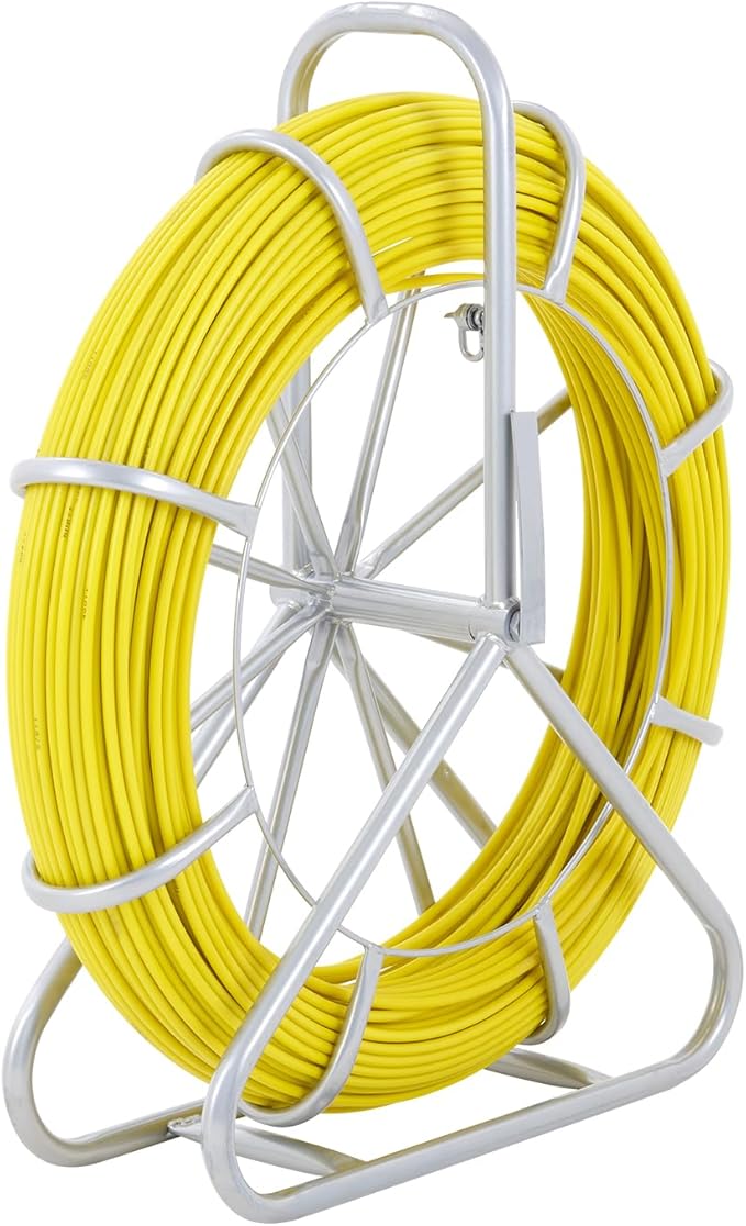 VEVOR Fiberglass Fish Tape 425 FT x 1/4 inch, Fish Tape Duct Rodder Puller with Durable Steel Stand, Non-Conductive Fishtape Wire Cable Running Rod for Walls, Floor and Electrical Conduit