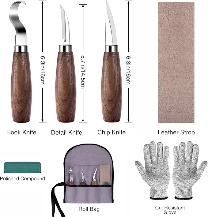 YHLAWM Wood Whittling Kit for Beginners, 7 Pcs Wood Carving Kit with 3 Pcs Carving Knives & 4 Pcs Carving Auxiliary Tools, Starters Carving Set, Gift Set for Kids and Adults