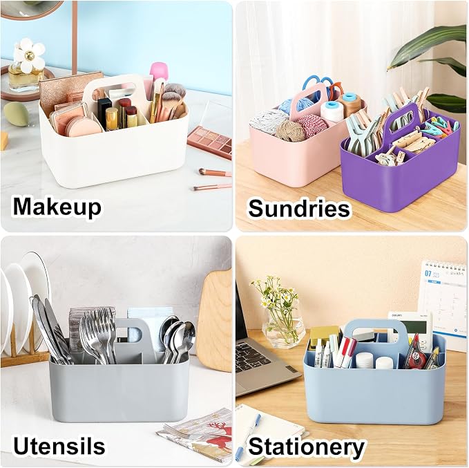 Multiuse Caddy Organizer with Handle, Portable Divided Plastic Tote Bin - Image 2