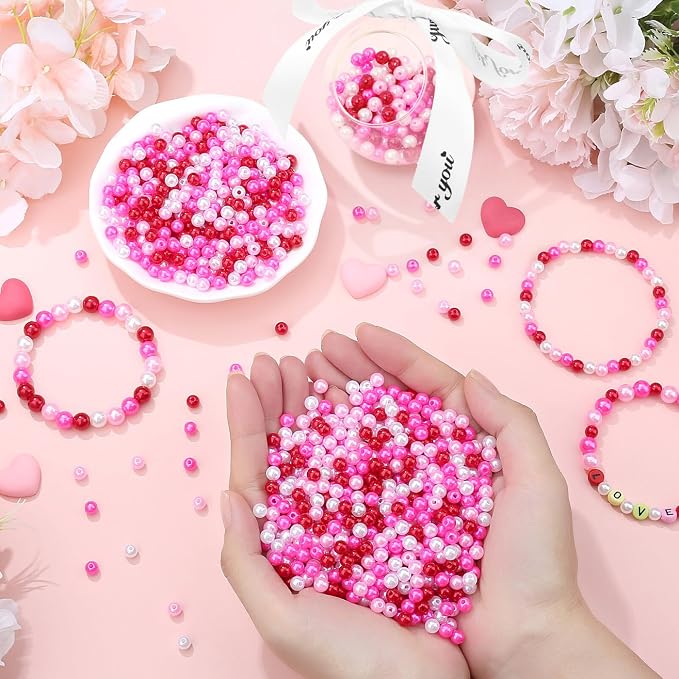DUQGUHO 8mm Valentines Beads for Jewelry Making, Valentines Day Plastic Pearls - Image 5