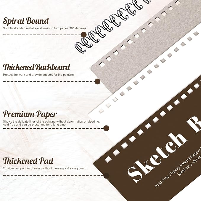 12 Pack Sketch Book, 5.5 x 8.5 Inch Sketchbook, 68lb/100gsm Top Spiral Bound - Image 3
