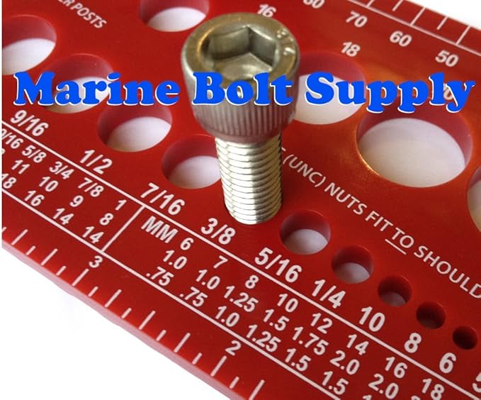 Nut, Bolt & Screw Gauge Standard & Metric Coarse & Fine Diameter, Length & Thread Pitch (Red)