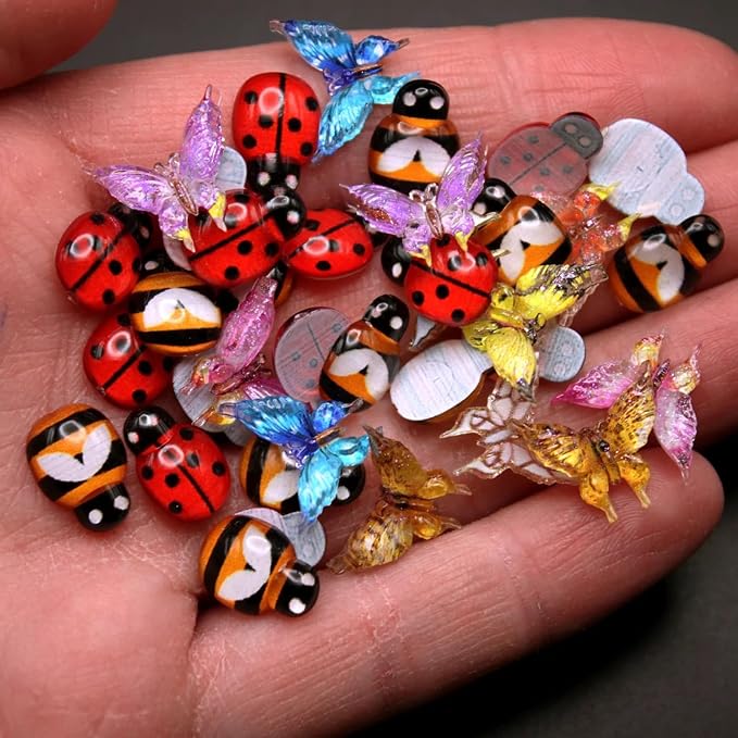 Miniature Micro Resin Ladybug Butterfly Bee Set, Dollhouse Miniature Flatback - Image 3